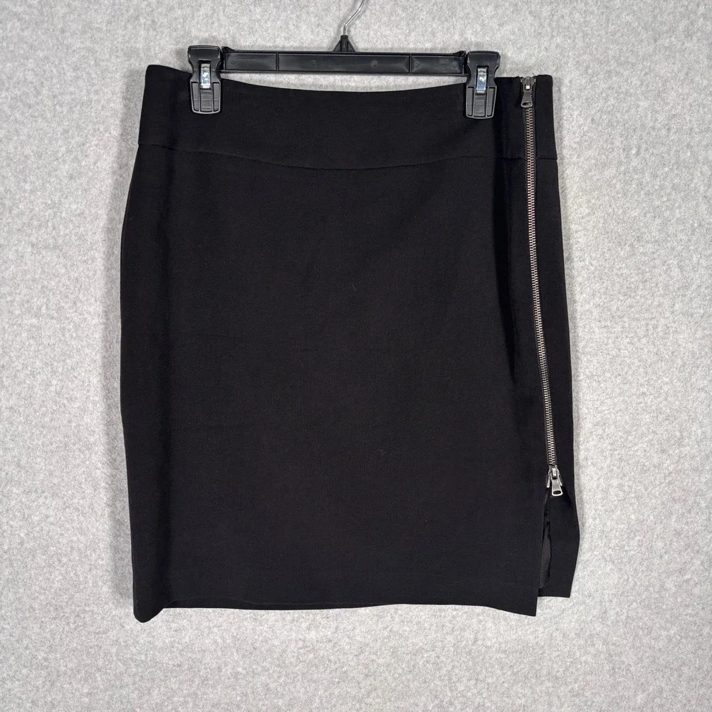 Anne Klein Zipper Mini Skirt 6 Black Ponte Knit Stretch Career Glam Party 90s
